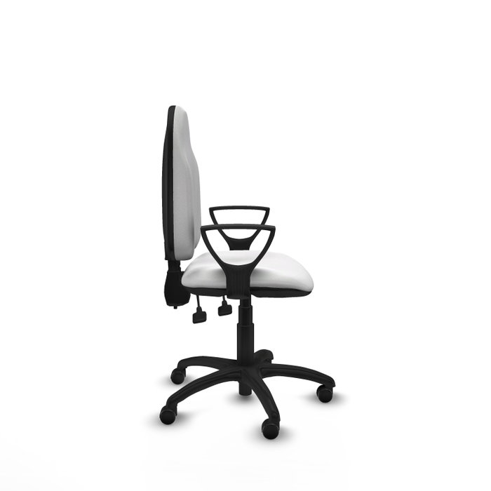 Silla de oficina Algarra con mecanismo Contacto permanente de doble maneta tapizada con Tela color Blanco. Equipada con Base poliamida negra, Brazos fijos y Ruedas autofrenantes Silla de oficina Algarra con mecanismo Contacto permanente de doble maneta tapizada con Tela color Blanco. Equipada con Base poliamida negra, Brazos fijos y Ruedas autofrenantes