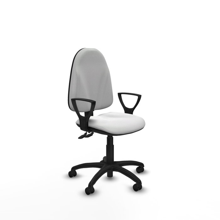 Silla de oficina Algarra con mecanismo Contacto permanente de doble maneta tapizada con Tela color Blanco. Equipada con Base poliamida negra, Brazos fijos y Ruedas autofrenantes Silla de oficina Algarra con mecanismo Contacto permanente de doble maneta tapizada con Tela color Blanco. Equipada con Base poliamida negra, Brazos fijos y Ruedas autofrenantes