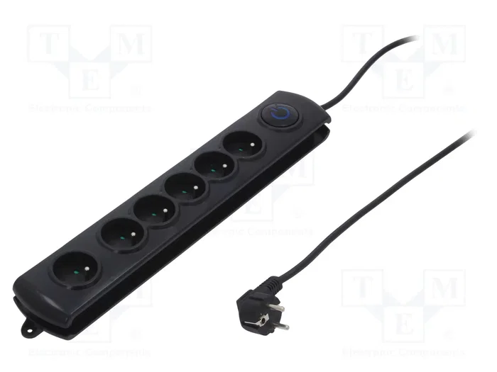 Qoltec Regleta de protección con 6 enchufes y 3.0m, negra
