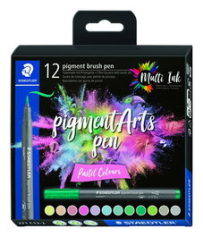 Rotulador Fibra Staedtler Pigment Arts Pen Punta Pincel Colores Pastel Estuche De 12