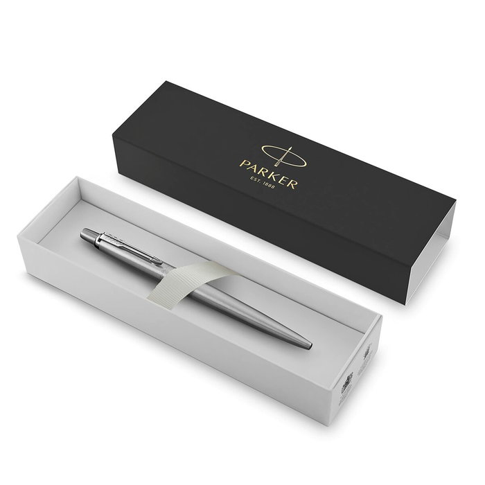 Parker Jotter Bolígrafo Retráctil de Acero Inoxidable Azul, Tinta Azul, Caja de Regalo