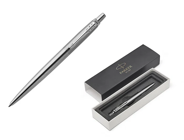 Parker Jotter Bolígrafo Retráctil de Acero Inoxidable Azul, Tinta Azul, Caja de Regalo