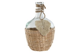 DKD Home Decor Jarrón de Cristal y Fibra Natural 2L