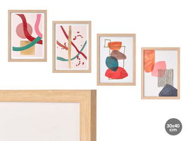 Giftdecor Cuadro Lienzo Abstracto Surtido Marco Natural Madera 30x40 cm Blanco Rosa Rojo (Set de 8)