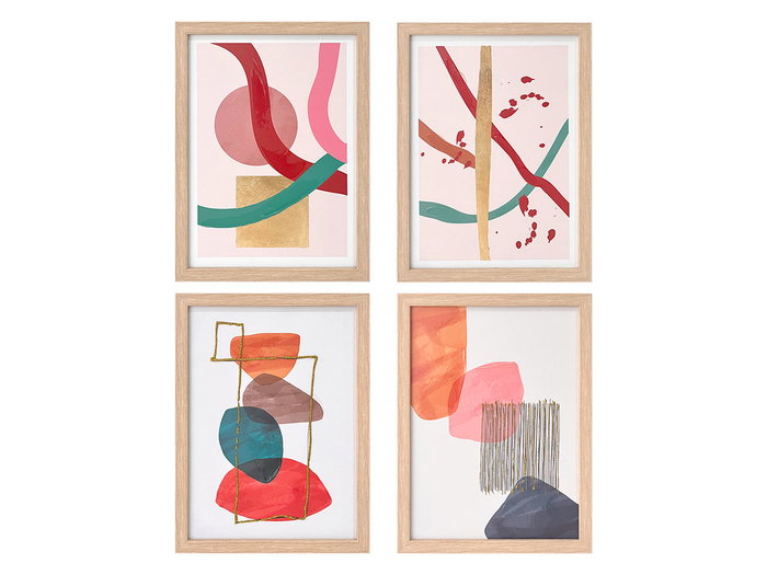 Giftdecor Cuadro Lienzo Marco Natural Abstract Madera y Tela 30x40 cm Surtido (Set de 8)