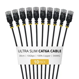 Startech Paquete de 10 Cables de Red Cat6A Ultrafinos 30cm Negro