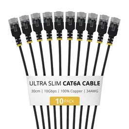 Startech Paquete de 10 Cables de Red Cat6A Ultrafinos 30cm Negro
