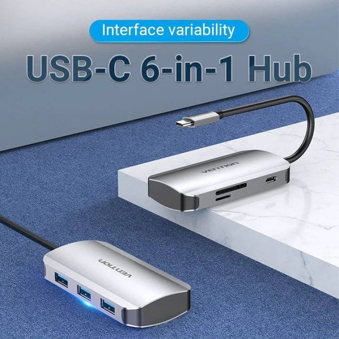 Vention Docking USB Tipo-C TNHHB con 3xUSB, 1xUSB Tipo-C PD y lectores de tarjetas SD/MicroSD - Gris Vention Docking USB Tipo-C TNHHB con 3xUSB, 1xUSB Tipo-C PD y lectores de tarjetas SD/MicroSD - Gris