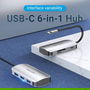 Vention TNHHB Docking USB Tipo-C con 3xUSB 3.0, 1xUSB Tipo-C PD 100W, Lector SD/MicroSD Gris