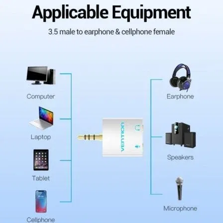 Vention Adaptador Audio BDBW0 Jack 3.5 Macho a 2x Jack 3.5 Hembra Hembra Blanco para Auriculares y Micrófono