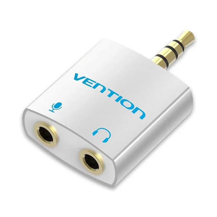 Vention BDBW0 Divisor de Audio, Adaptador Jack 3.5 mm Macho a 2x Hembra, Compatible con OMTP/CTIA (Android/Apple), Contactos Chapados en Oro, Color Plata