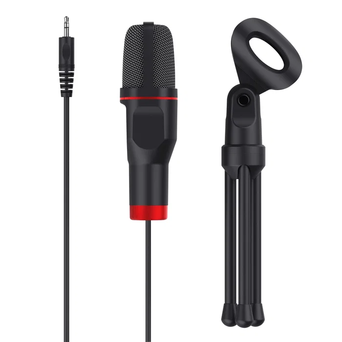 Trust Micrófono Gaming GXT 212 para PC, USB/3.5mm Omnidireccional con Reducción de Ruido, Incluye Trípode Ajustable, 1.8m Cable - Negro/Rojo
