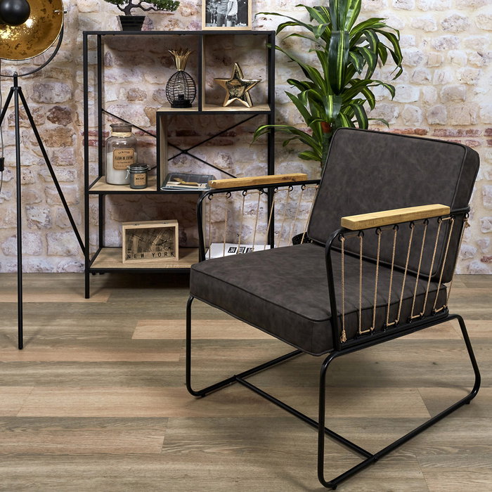 Home Deco Factory Butaca Benson Estilo Industrial Tela Metal Madera Cuerda Tacto Suave Vallee Outlet Medidas 63x73x79 cm Peso Max 110kg