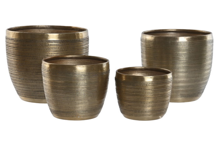 DKD Home Decor Set de 4 Maceteros de Aluminio Dorado 16x16,5x15,5 cm
