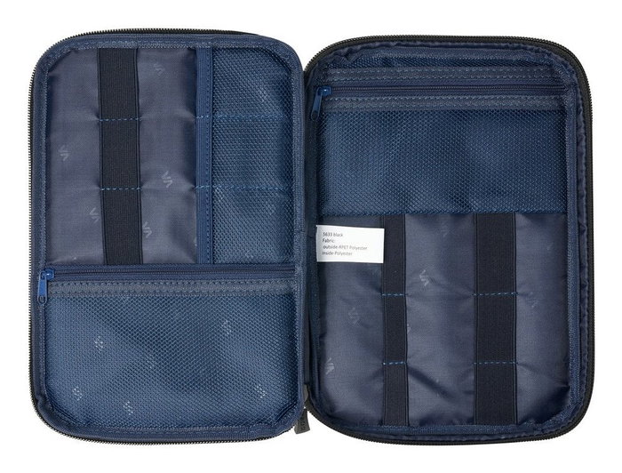 Rivacase Suzuka 5633 Organizador de Viaje Personal, Poliéster rPET Ecológico, Gris, con Cremallera, 9 Lazos Elásticos, Bolsillos de Malla y Correa para Muñeca