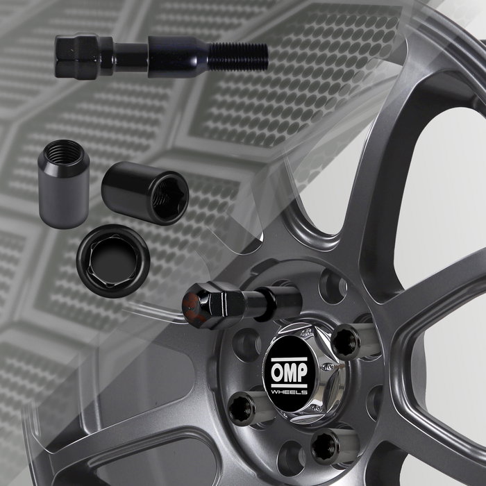 Omp OMPS09721201 Juego De 4 Tuercas Estrella M12x1.5 Conico Largo 36 mm Llave 17-19 Color Negro Din 10.9