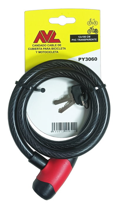 AVL Candado de Cable para Bicicleta o Motocicleta 5,5 mm 12x100 cm AVL Candado de Cable para Bicicleta o Motocicleta 5,5 mm 12x100 cm