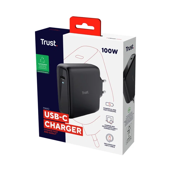 Trust Maxo Cargador de Pared USB-C 100W Negro Trust Maxo Cargador de Pared USB-C 100W Negro