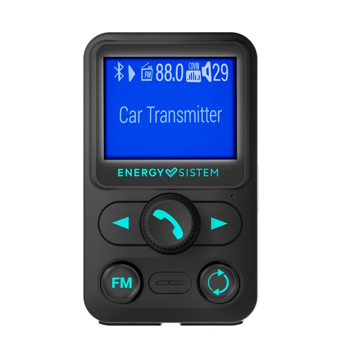 Energy Sistem Car FM Xtra Transmisor FM Bluetooth/USB para Coche con Pantalla LCD 1.4", Radio FM 87.5-108 MHz, Lector MicroSD/SD, Entrada AUX y Manos Libres - Negro