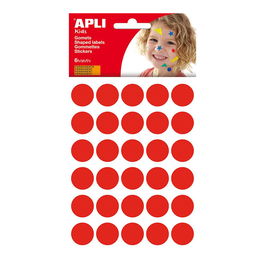 Apli Gomets Redondos Color Rojo Ø20 mm, Blister 180 Unidades Adhesivo Permanente para Escuela Oficina Comercio