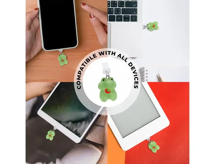 Wondee Mobile Charm Funny Frog Fresa Relámpago - Protector Decorativo para Puertos Type-C/Lightning, 25x10x20 mm