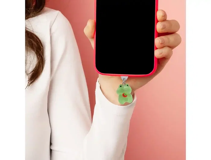 Wondee Mobile Charm Funny Frog Fresa Relámpago - Protector Decorativo para Puertos Type-C/Lightning, 25x10x20 mm