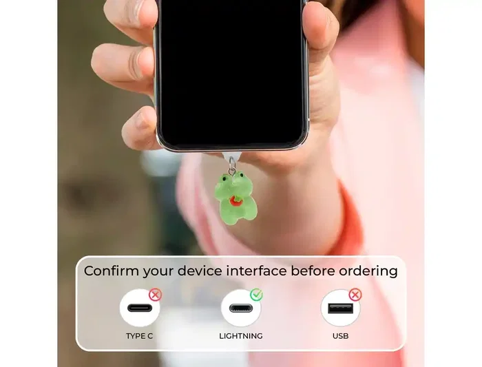 Wondee Mobile Charm Funny Frog Fresa Relámpago - Protector Decorativo para Puertos Type-C/Lightning, 25x10x20 mm