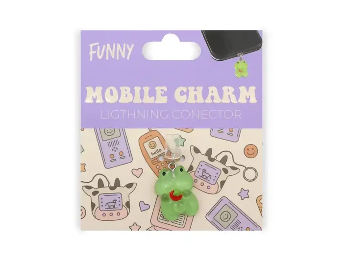 Wondee Mobile Charm Funny Frog Fresa Relámpago - Protector Decorativo para Puertos Type-C/Lightning, 25x10x20 mm