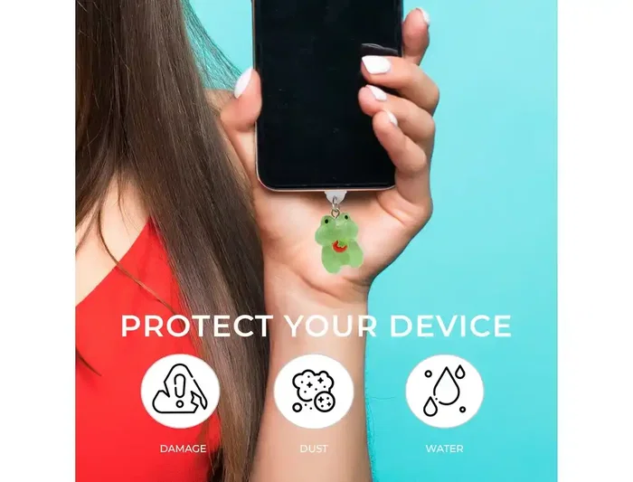 Wondee Mobile Charm Funny Frog Fresa Relámpago - Protector Decorativo para Puertos Type-C/Lightning, 25x10x20 mm