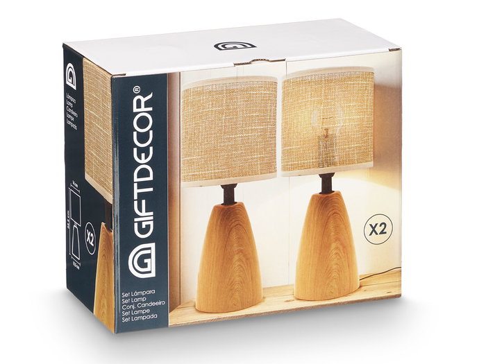 Giftdecor Set de 2 Lámparas de Sobremesa Ovaladas Altas de Cerámica Color Marrón - Dimensiones 29x24.5x14.5 cm - Portalámparas E27 (Set de 6)