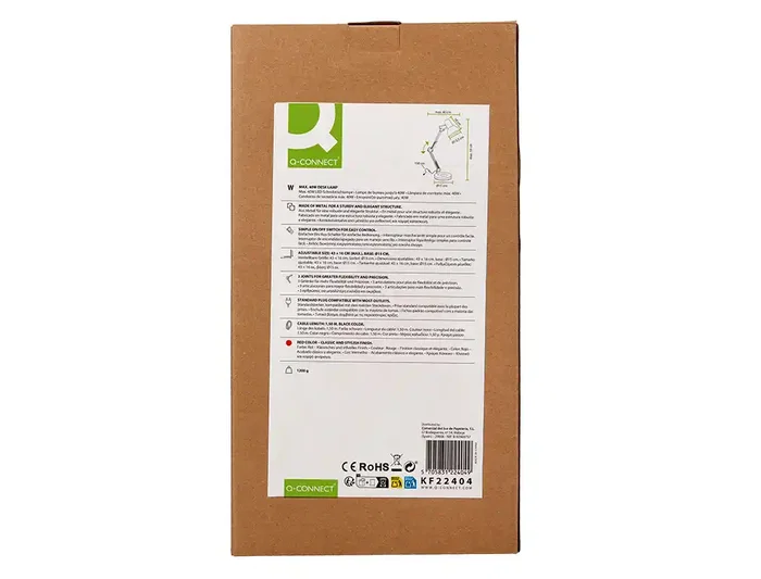 Q-connect Polaris Lámpara de Escritorio LED, Brazo Articulado de 3 Puntos, 40W, Color Rojo, Metálica