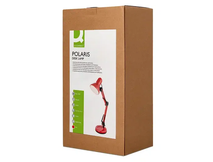 Q-connect Polaris Lámpara de Escritorio LED, Brazo Articulado de 3 Puntos, 40W, Color Rojo, Metálica