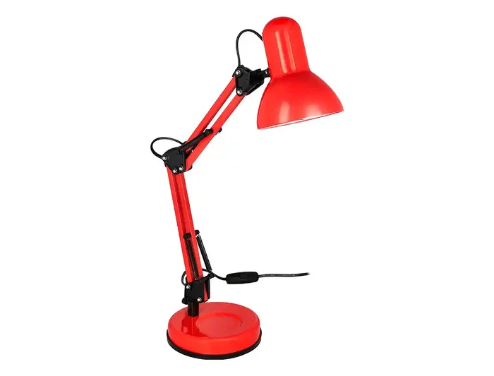 Q-connect Polaris Lámpara de Escritorio LED, Brazo Articulado de 3 Puntos, 40W, Color Rojo, Metálica