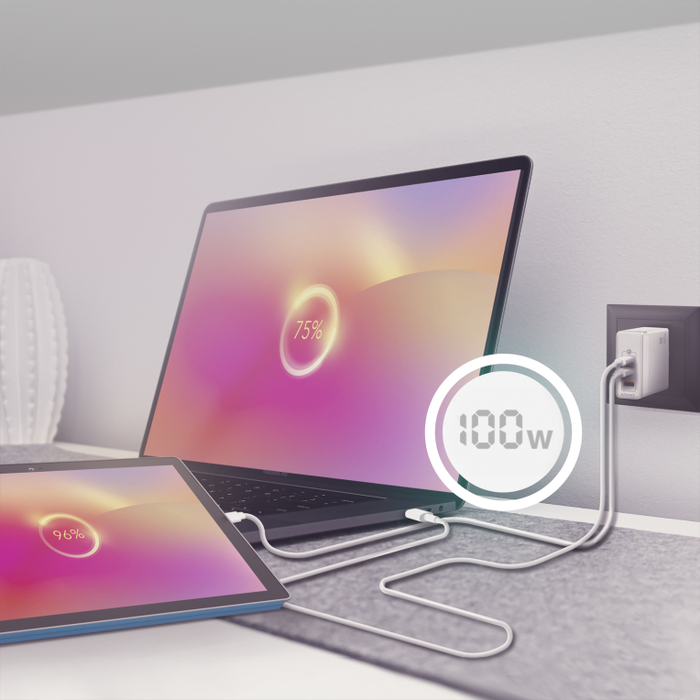 Aisens Cargador GaN 100W con 2xUSB-C y 1xUSB-A, Blanco