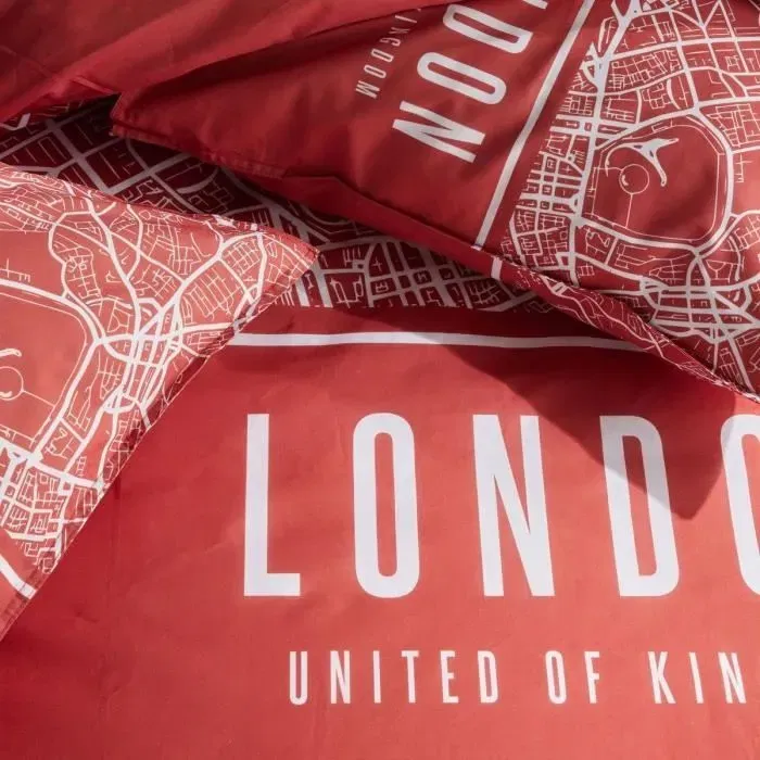Today TOD3574641268626 Juego de Cama para 2 Personas 240x220 cm Algodón Estampado Londres Rojo