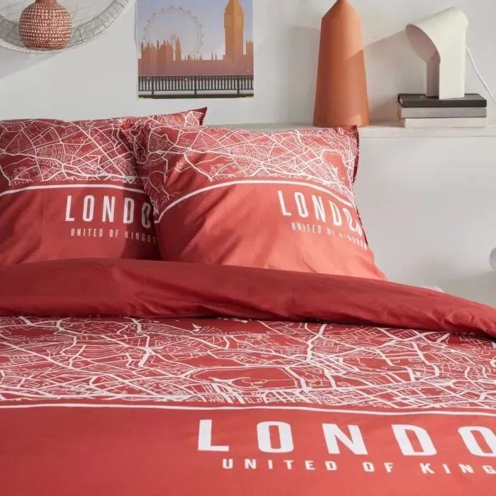 Today TOD3574641268626 Juego de Cama para 2 Personas 240x220 cm Algodón Estampado Londres Rojo
