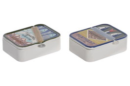 DKD Home Decor Caja con Tapa de Gres Diseño Sardinas Multicolor