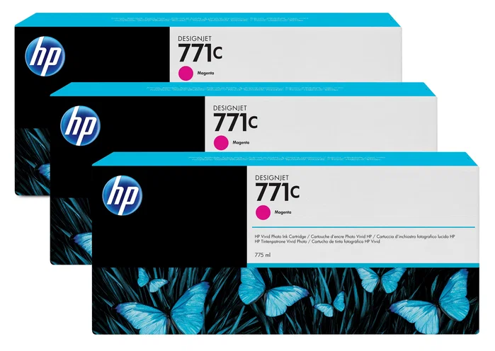 HP Pack de 3 Cartuchos DesignJet 771C Magenta de 775 ml HP Pack de 3 Cartuchos DesignJet 771C Magenta de 775 ml