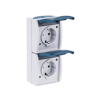 BUSCH-JAEGER BJ 20-02EW-53 Enchufe Empotrable con Tapa Abatible, 2 Tomas, Color Azul/Blanco, IP44, 250V, 16A