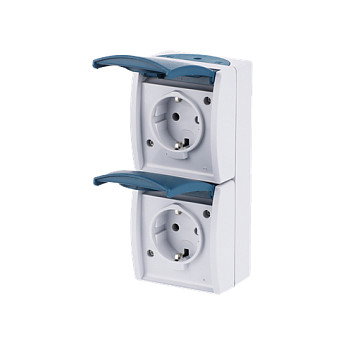 BUSCH-JAEGER BJ 20-02EW-53 Enchufe Empotrable con Tapa Abatible, 2 Tomas, Color Azul/Blanco, IP44, 250V, 16A