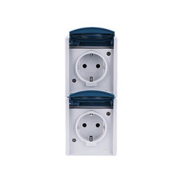 BUSCH-JAEGER BJ 20-02EW-53 Enchufe Empotrable con Tapa Abatible, 2 Tomas, Color Azul/Blanco, IP44, 250V, 16A