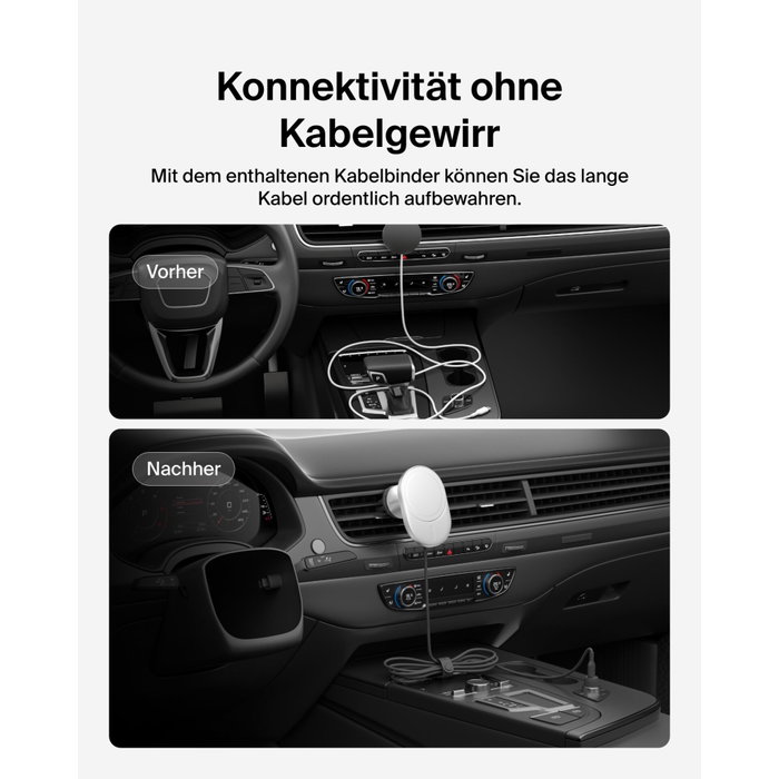 Belkin BoostCharge Pro Cargador Magnético Inalámbrico para Coche Qi2 (15W), Plata/Blanco, Incluye Fuente de 20W