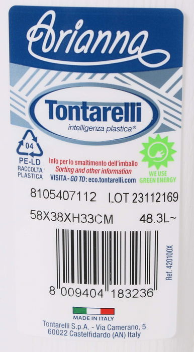 Tontarelli Cesta Ropa 48.3L Blanca C/Tapa "Arianna" 58x39x32 cm (6 Unidades)