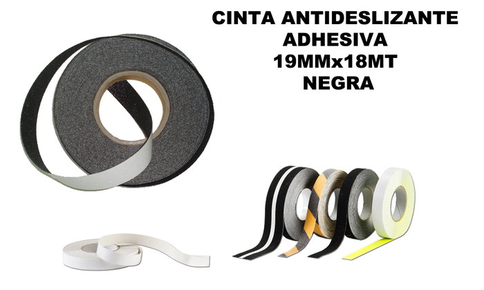 Cinta antideslizante adhesiva 19mm x 18mt negra Cinta antideslizante adhesiva 19mm x 18mt negra
