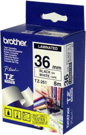 Brother TZ Cinta Adhesiva Laminada Brillante - 36 mm x 8 m, Negro sobre Blanco