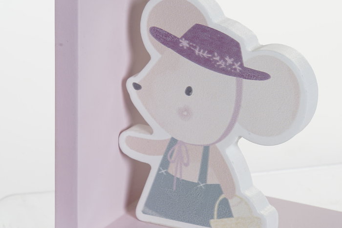 DKD Home Decor Sujetalibros infantil ratón MDF Rosa y Azul 9.5 x 14.5 x 12.5 cm (2 Unidades)