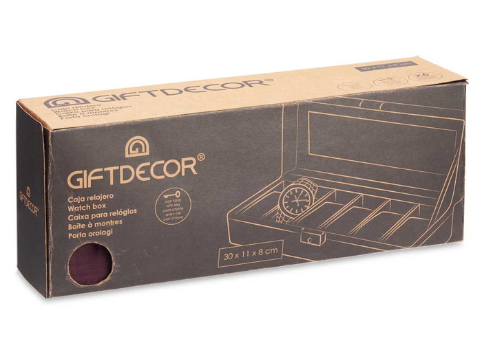 Giftdecor Caja Relojero 6 Huecos con Llave Burdeos 30.5 x 11.5 x 8.5 cm (Set de 6)
