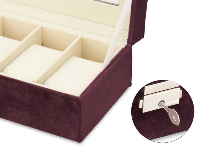 Giftdecor Caja Relojero 6 Huecos con Llave Burdeos 30.5 x 11.5 x 8.5 cm (Set de 6)