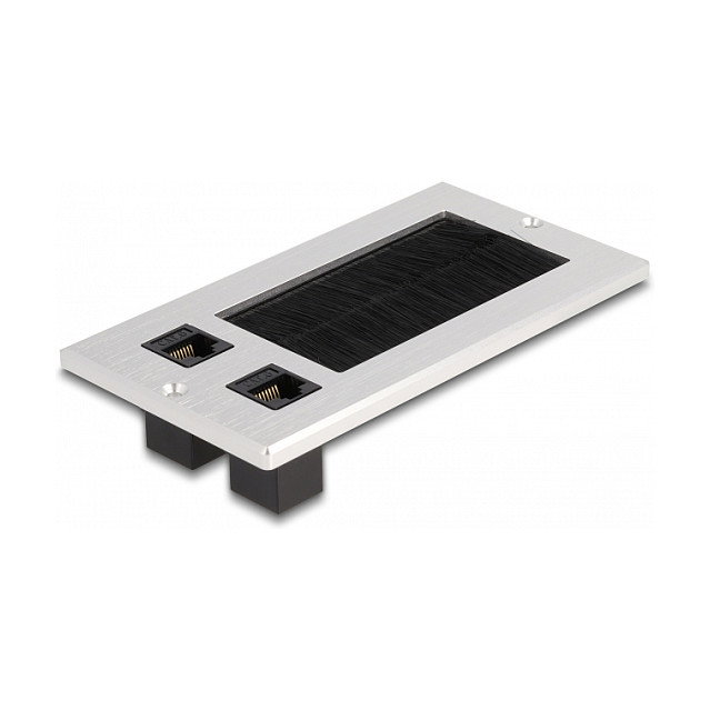 DeLOCK Entrada de cables con cepillo y 2 x RJ45 Keystone modular Cat.6 de aluminio DeLOCK Entrada de cables con cepillo y 2 x RJ45 Keystone modular Cat.6 de aluminio