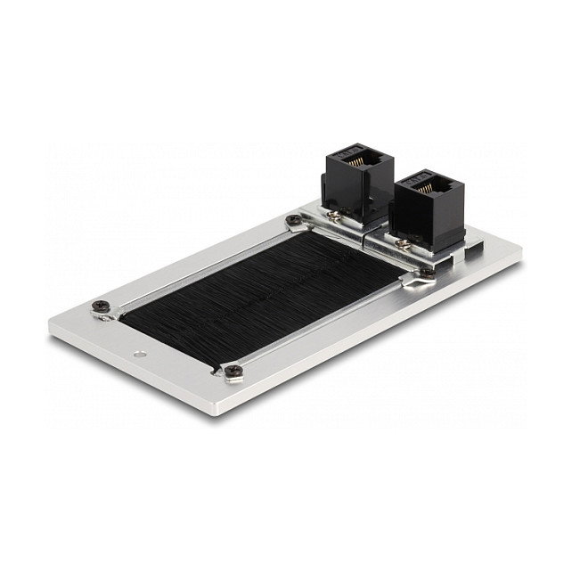 DeLOCK Entrada de cables con cepillo y 2 x RJ45 Keystone modular Cat.6 de aluminio